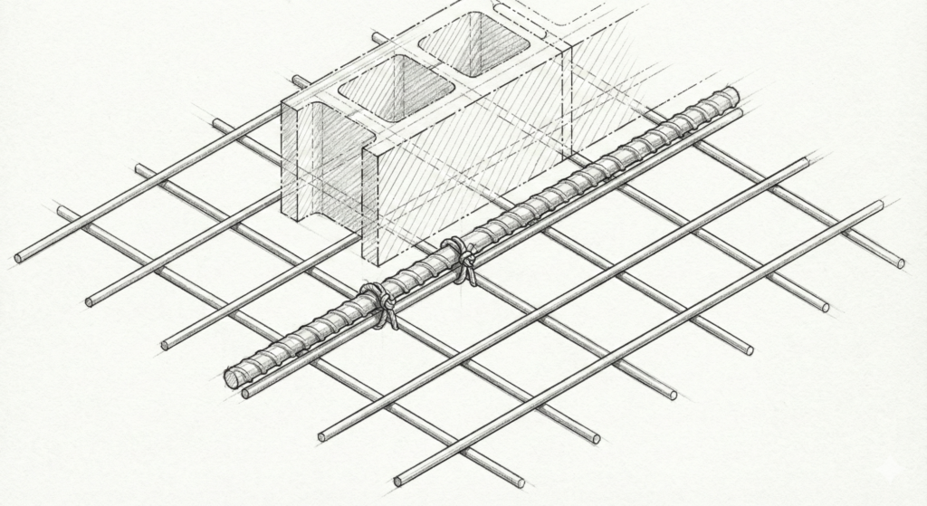 Wzmocenienie fundamentu prętem żebrowanym.