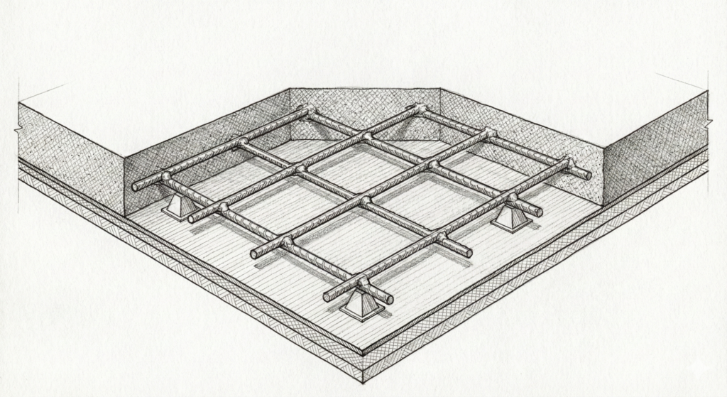 Siatka zgrzewana w fundamencie (przekrój).