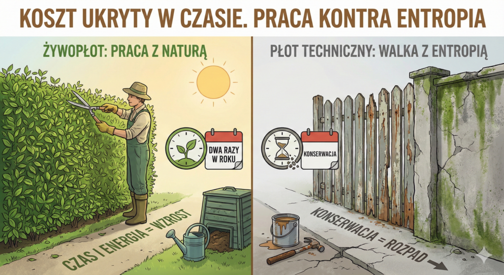 Porównanie nakład pracy przy żywopłocie i płocie technicznym