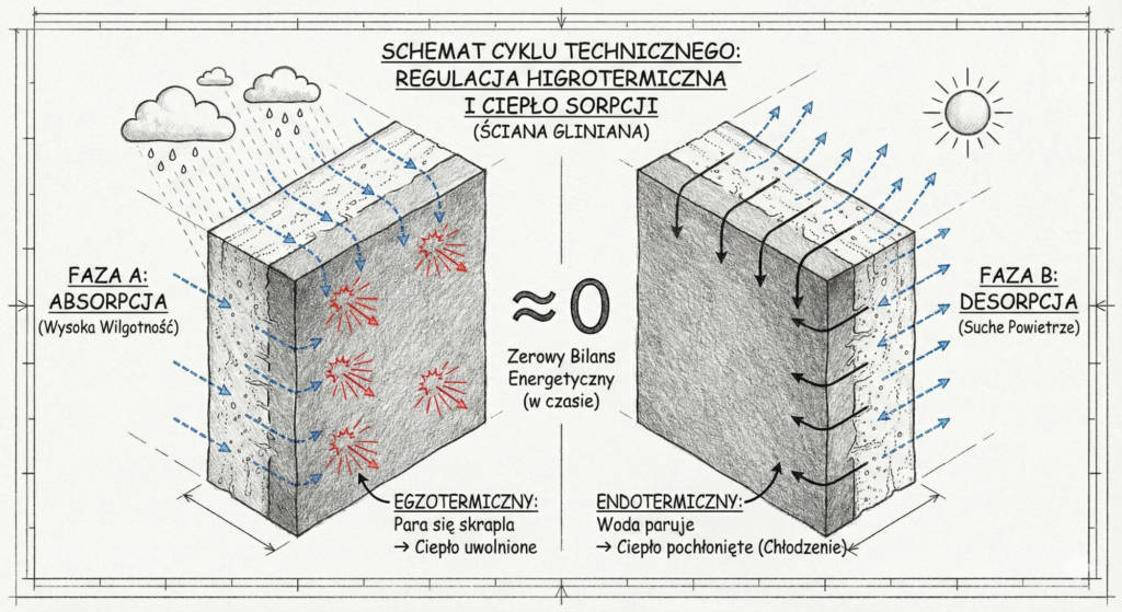Schemat: regulacja wilgotności a odczuwalna temperatura