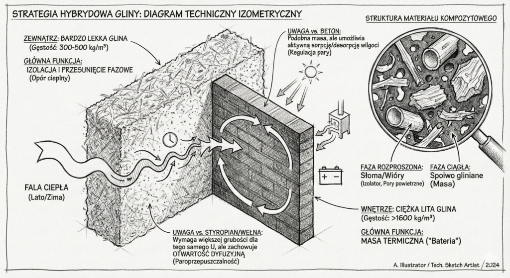 Balans między masą i izolacją w ścianach z lekkiej gliny.