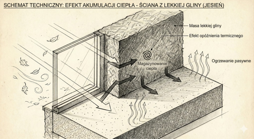 Efekt jesienny (opóźnienie sezonu grzewczego)) w ścianach z lekkiej gliny.