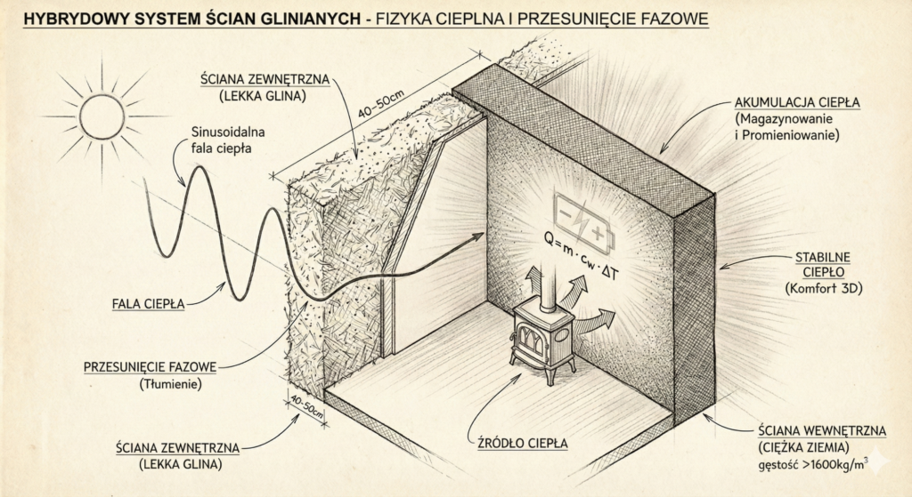 Fizyka akumulacji cieplnej w ścianie z lekkiej gliny.
