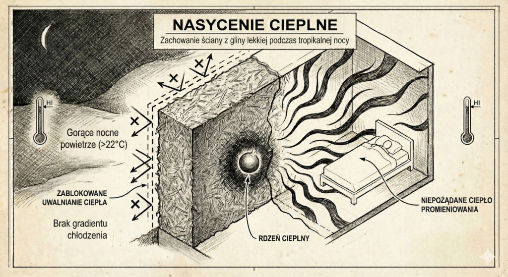 Mechanizm "tropikalnych nocy" w ścianach o dużej akumulacji cieplnej.